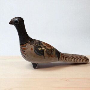 Signed R. Aguirre Tonalá Mexican Pottery Bird  Mid-Century Hand-Painted Folk Art